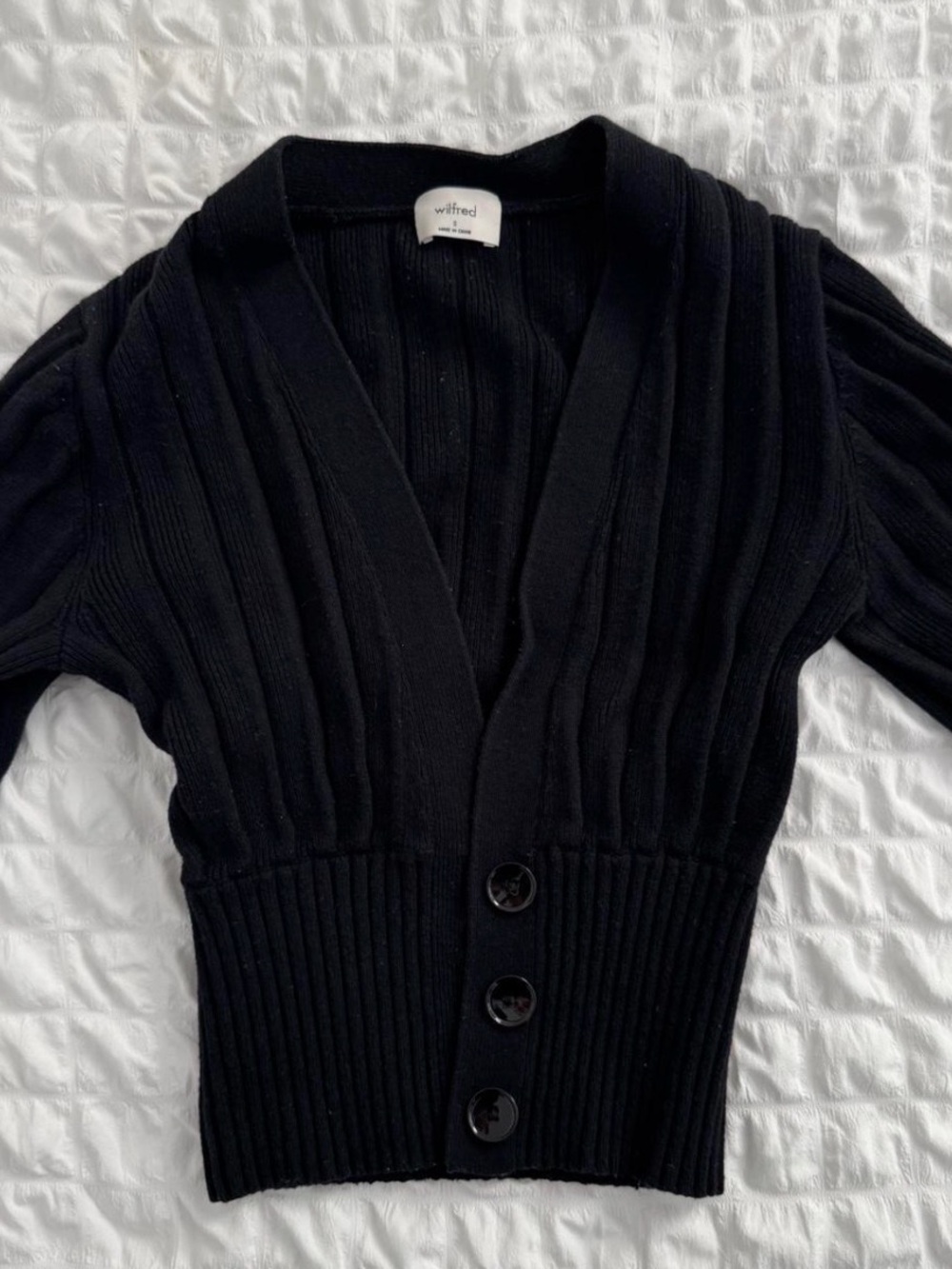 Aritzia Black Ribbed Button-Up Cardigan
